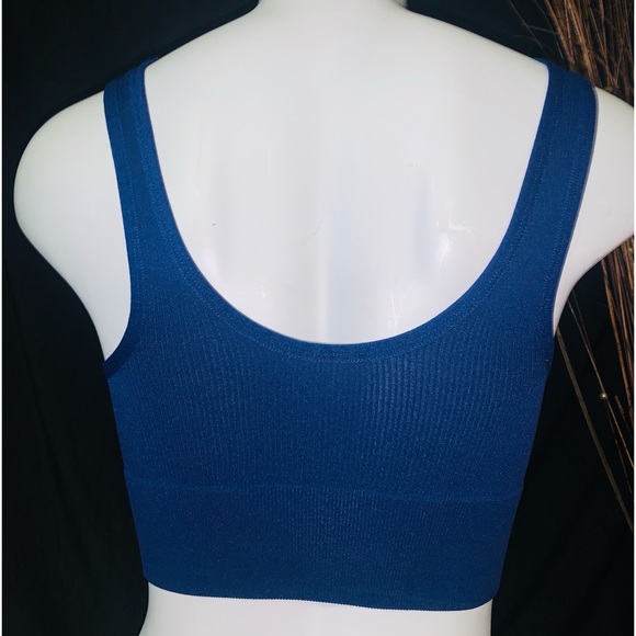 Victoria Secret Sports Blue Bra Scoop Neck Unlined Ribbed Top NWT S Compression - Picture 7 of 13